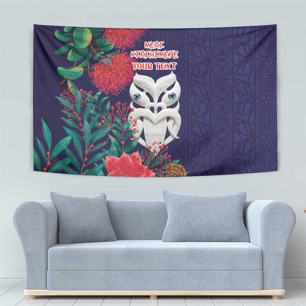 Maori Wheku Meri Kirihimete Personalised Tapestry All Blue Indigenous Maori Motif - Polynesian Pride
