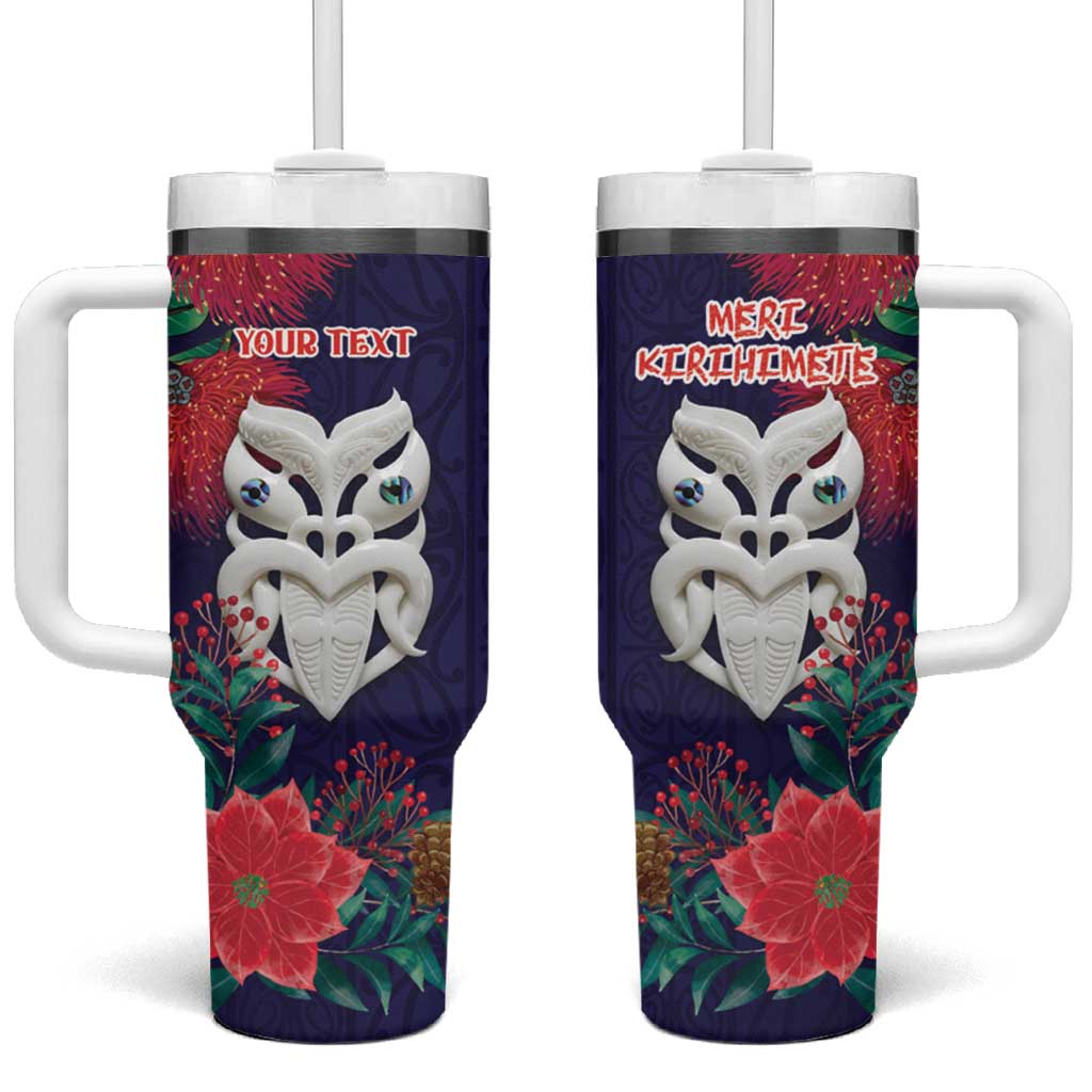 Maori Wheku Meri Kirihimete Personalised Tumbler With Handle All Blue Indigenous Maori Motif - Polynesian Pride
