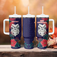 Maori Wheku Meri Kirihimete Personalised Tumbler With Handle All Blue Indigenous Maori Motif - Polynesian Pride