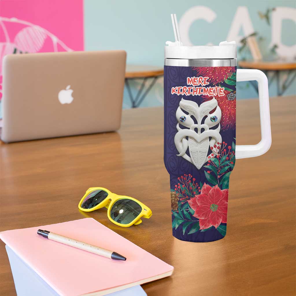 Maori Wheku Meri Kirihimete Personalised Tumbler With Handle All Blue Indigenous Maori Motif - Polynesian Pride