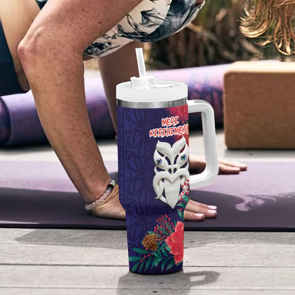 Maori Wheku Meri Kirihimete Personalised Tumbler With Handle All Blue Indigenous Maori Motif - Polynesian Pride