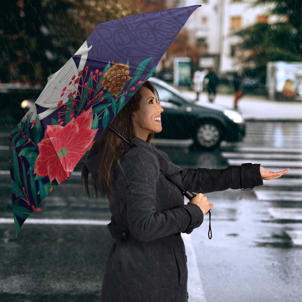 Maori Wheku Meri Kirihimete Personalised Umbrella All Blue Indigenous Maori Motif - Polynesian Pride