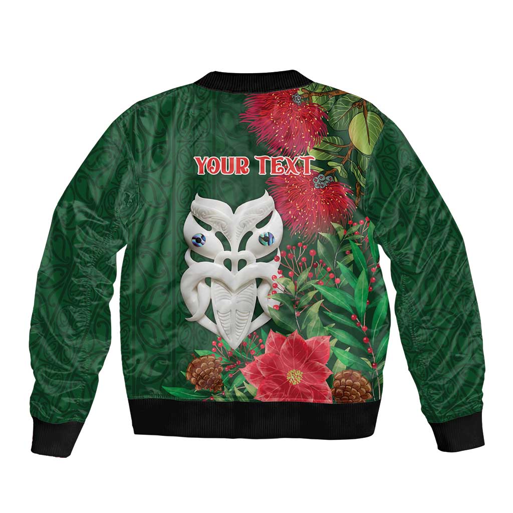 Maori Wheku Meri Kirihimete Personalised Bomber Jacket All Green Indigenous Maori Motif - Polynesian Pride