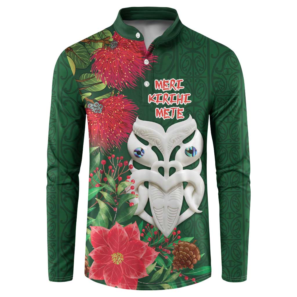 Maori Wheku Meri Kirihimete Personalised Button Sweatshirt All Green Indigenous Maori Motif - Polynesian Pride