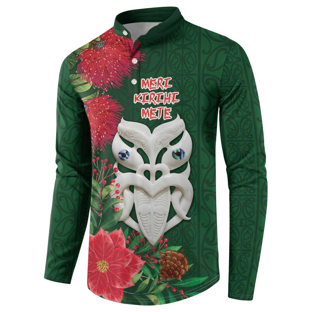 Maori Wheku Meri Kirihimete Personalised Button Sweatshirt All Green Indigenous Maori Motif - Polynesian Pride