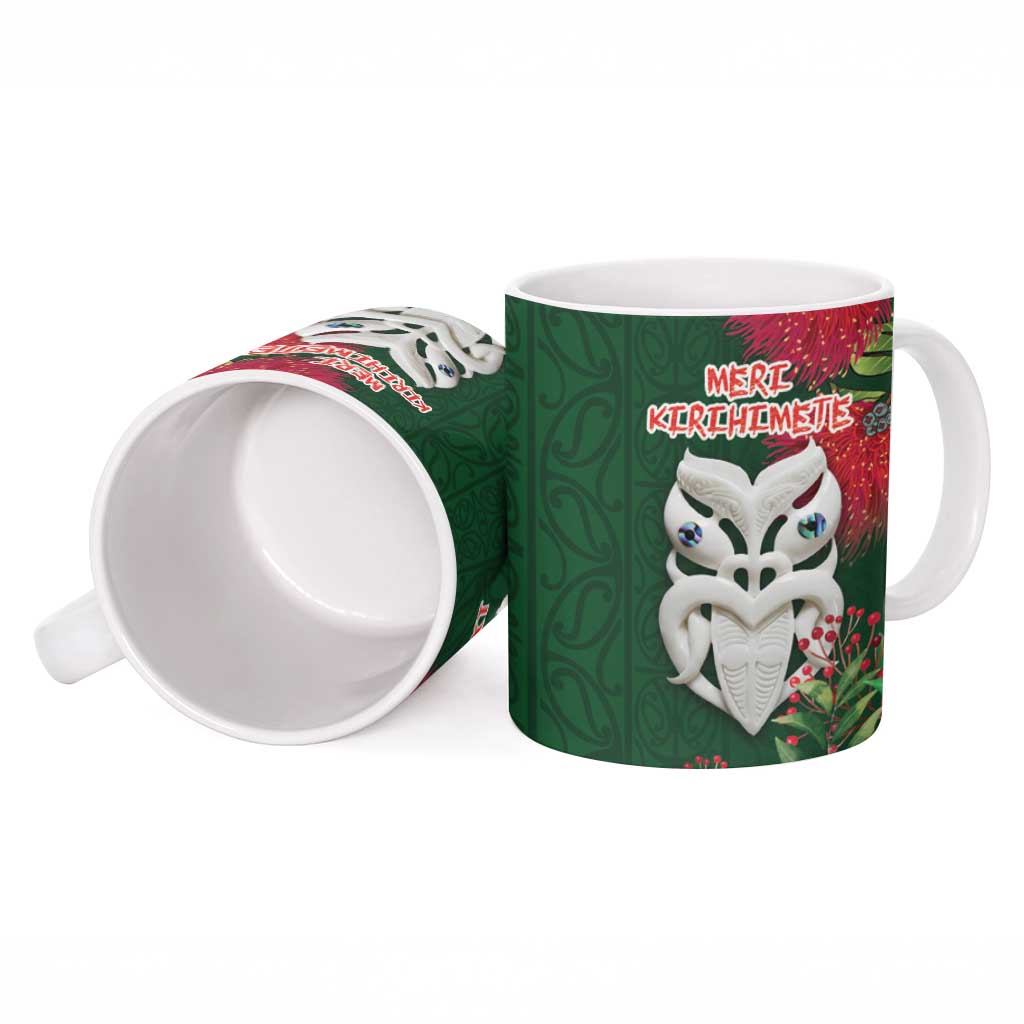 Maori Wheku Meri Kirihimete Personalised Ceramic Mug All Green Indigenous Maori Motif - Polynesian Pride