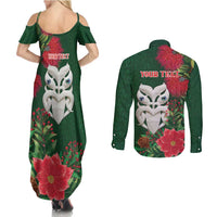 Maori Wheku Meri Kirihimete Personalised Couples Matching Summer Maxi Dress and Long Sleeve Button Shirt All Green Indigenous Maori Motif - Polynesian Pride