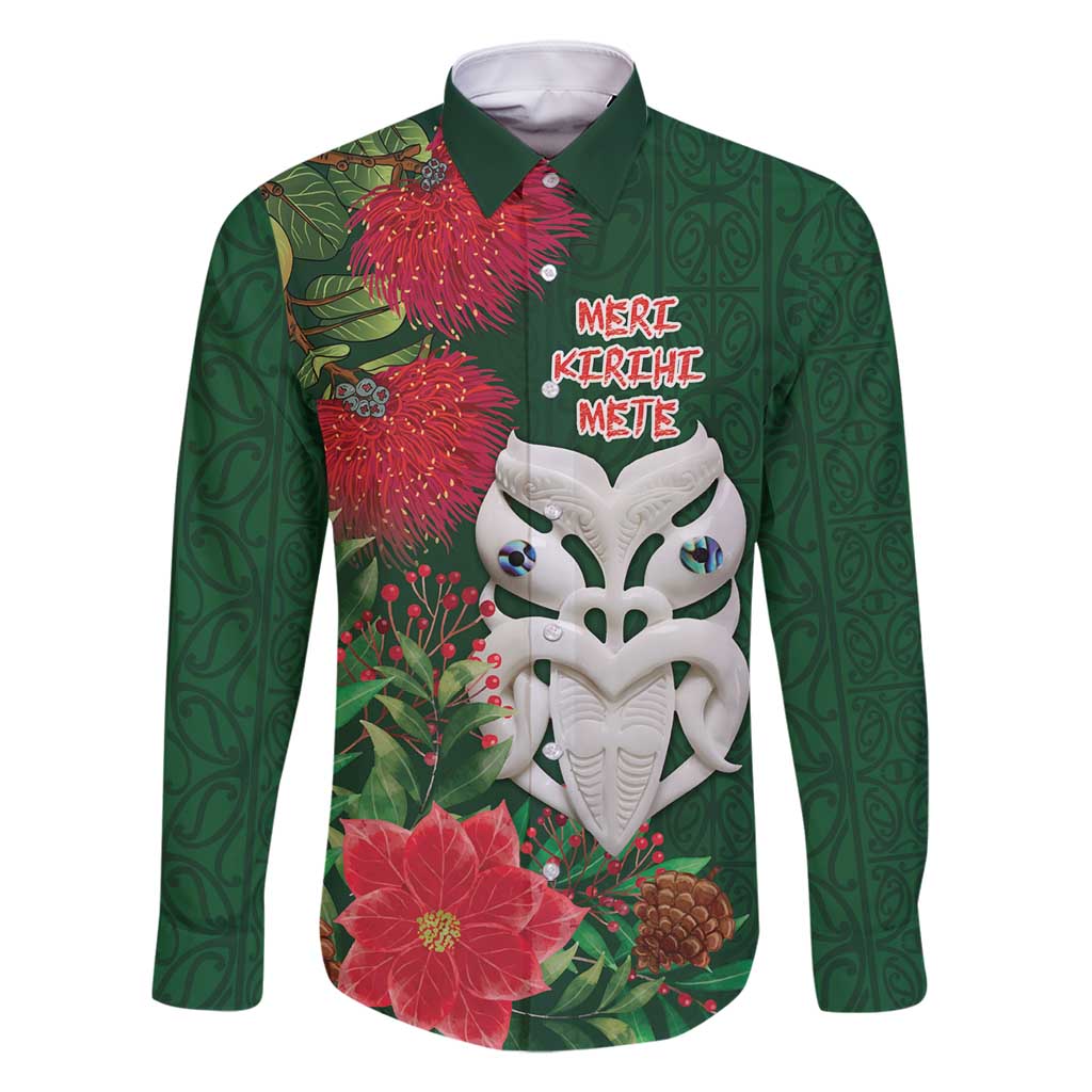 Maori Wheku Meri Kirihimete Personalised Family Matching Off Shoulder Maxi Dress and Hawaiian Shirt All Green Indigenous Maori Motif - Polynesian Pride