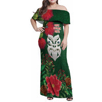 Maori Wheku Meri Kirihimete Personalised Family Matching Off Shoulder Maxi Dress and Hawaiian Shirt All Green Indigenous Maori Motif - Polynesian Pride
