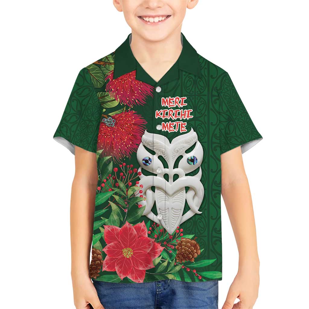 Maori Wheku Meri Kirihimete Personalised Family Matching Off Shoulder Short Dress and Hawaiian Shirt All Green Indigenous Maori Motif - Polynesian Pride