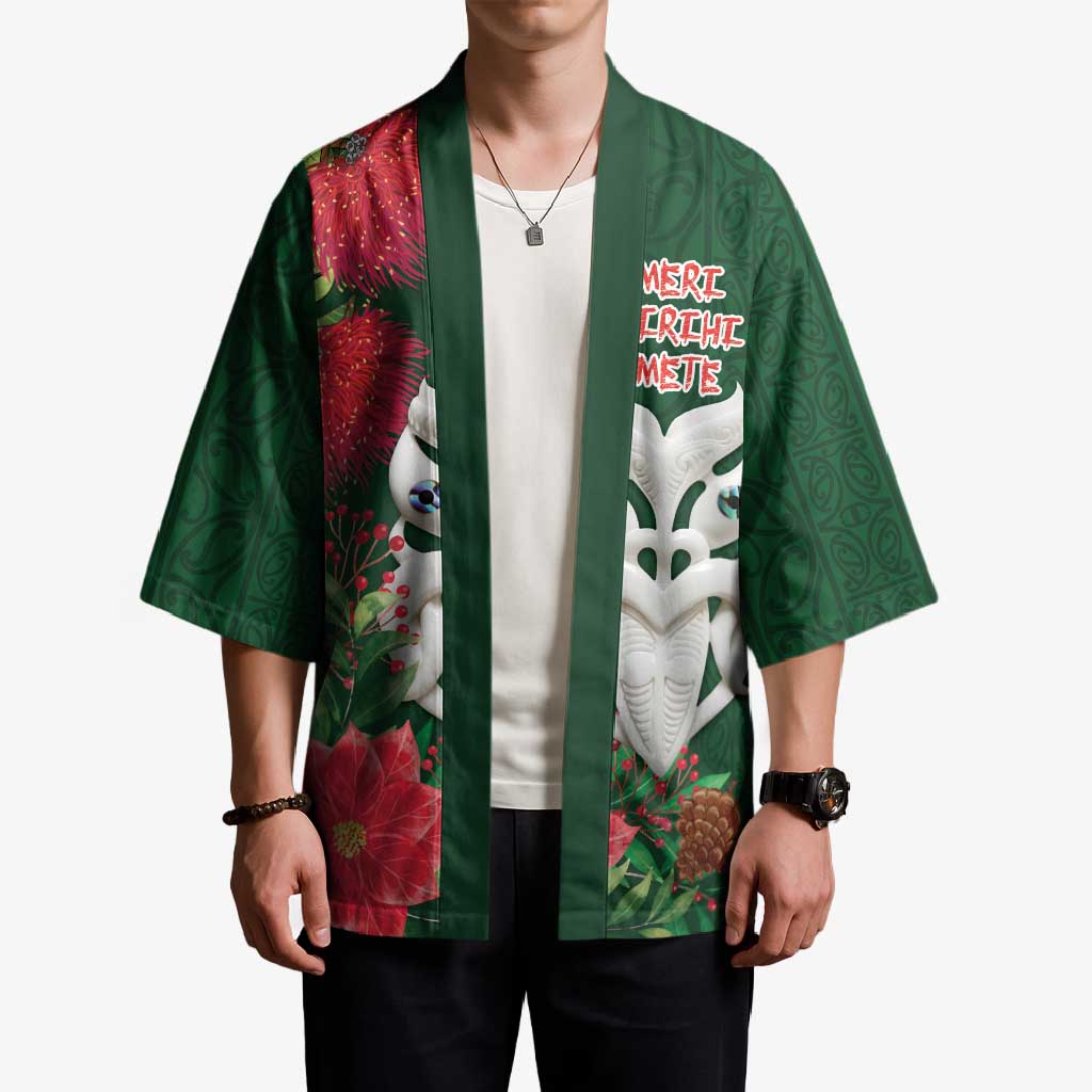 Maori Wheku Meri Kirihimete Personalised Kimono All Green Indigenous Maori Motif - Polynesian Pride