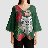 Maori Wheku Meri Kirihimete Personalised Kimono Sleeve Blouse All Green Indigenous Maori Motif - Polynesian Pride