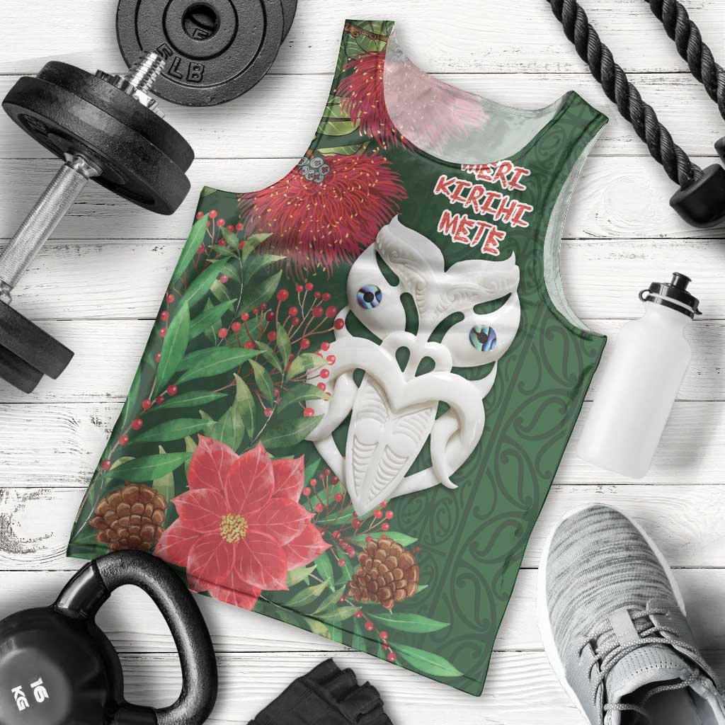 Maori Wheku Meri Kirihimete Personalised Men Tank Top All Green Indigenous Maori Motif - Polynesian Pride