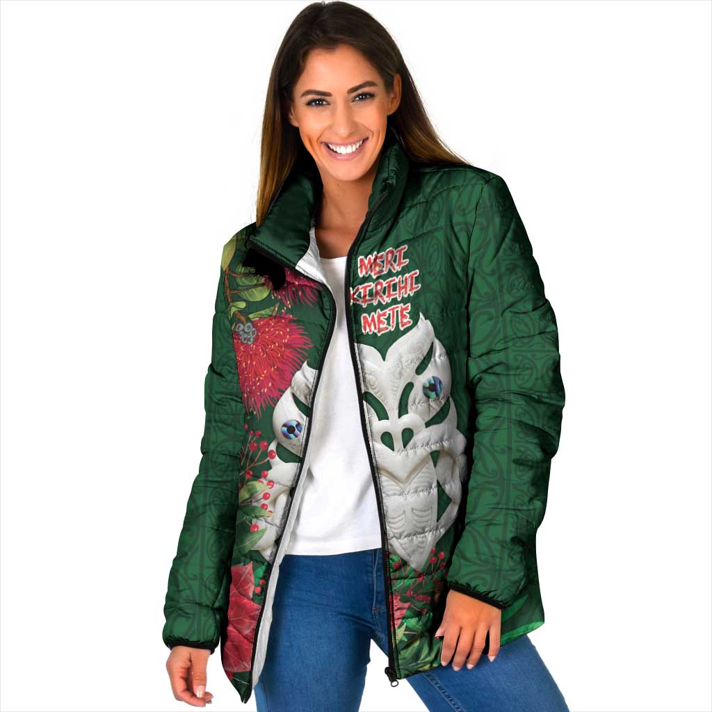 Maori Wheku Meri Kirihimete Personalised Padded Jacket All Green Indigenous Maori Motif - Polynesian Pride