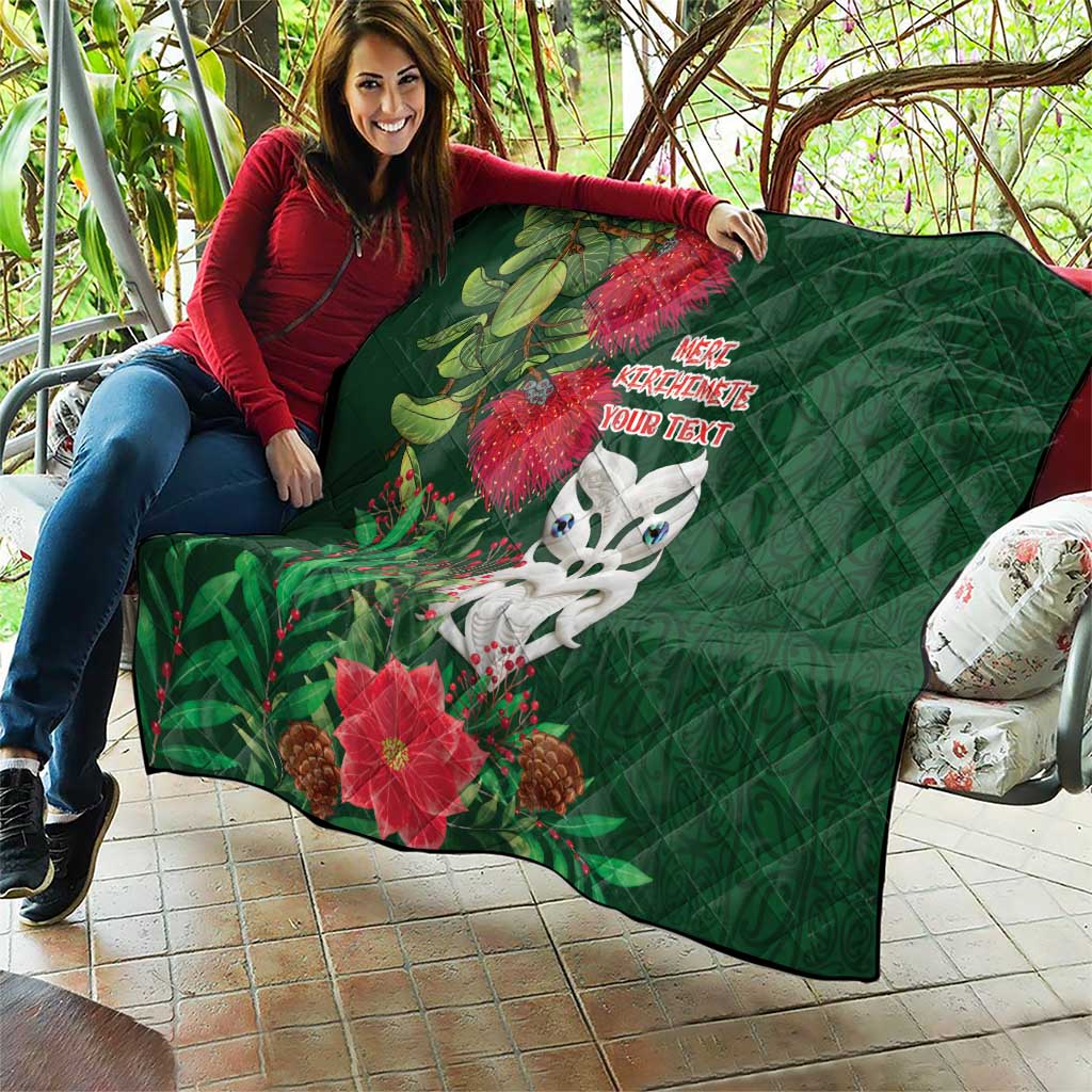 Maori Wheku Meri Kirihimete Personalised Quilt All Green Indigenous Maori Motif - Polynesian Pride