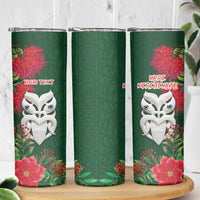 Maori Wheku Meri Kirihimete Personalised Skinny Tumbler All Green Indigenous Maori Motif - Polynesian Pride