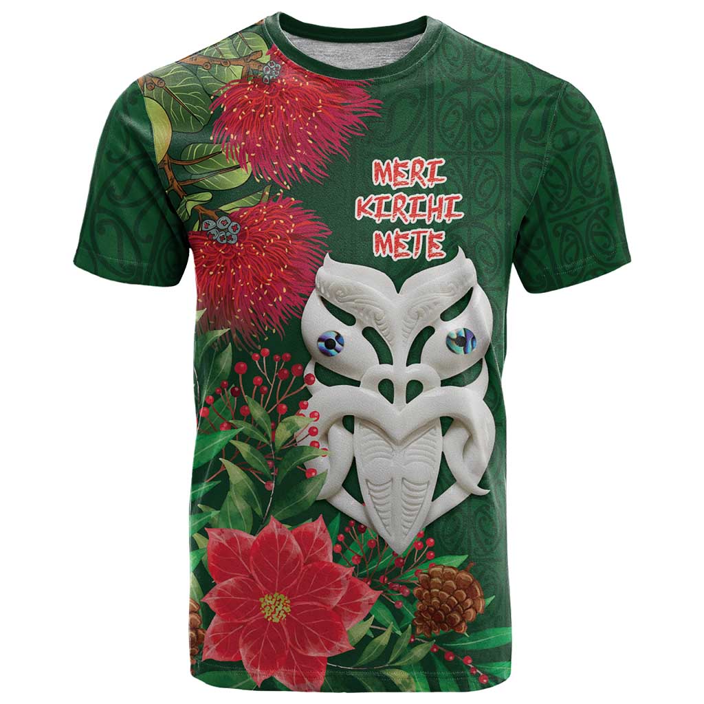 Maori Wheku Meri Kirihimete Personalised T Shirt All Green Indigenous Maori Motif - Polynesian Pride