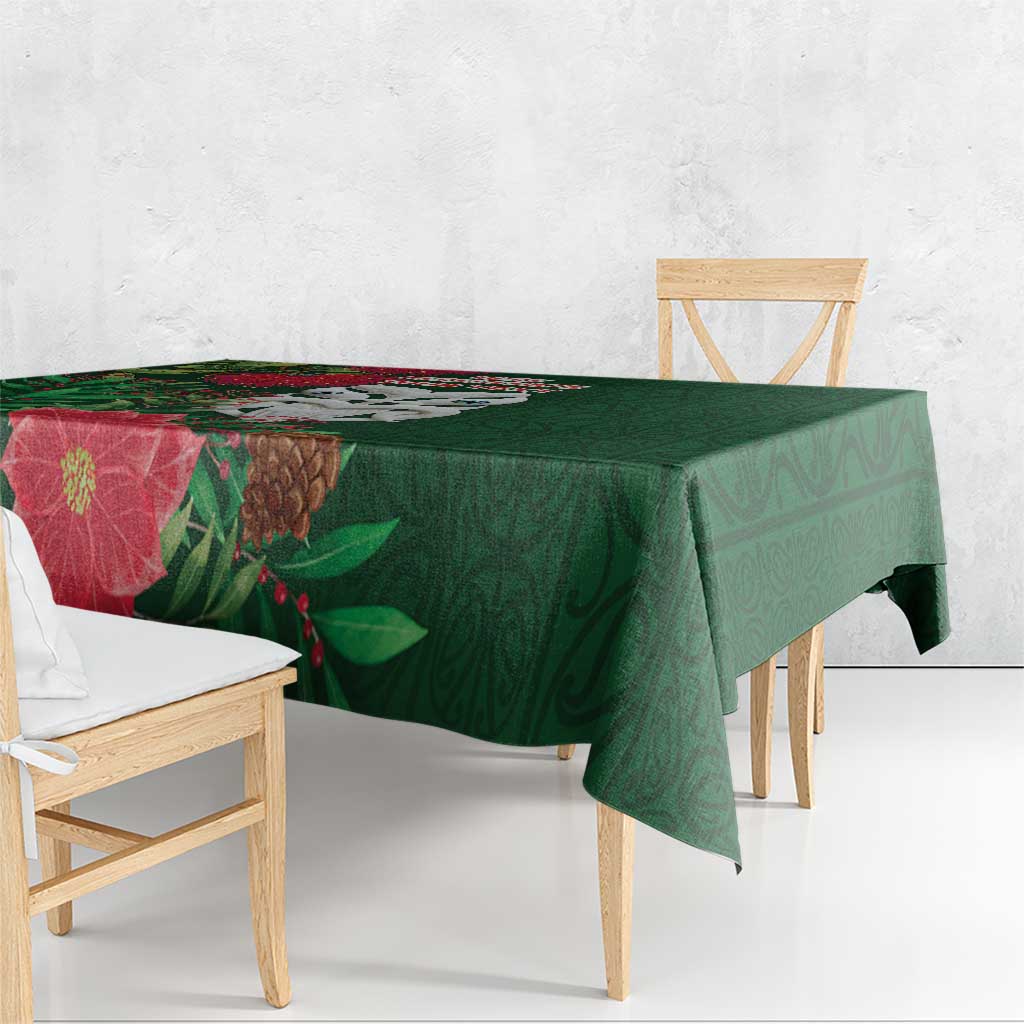 Maori Wheku Meri Kirihimete Personalised Tablecloth All Green Indigenous Maori Motif - Polynesian Pride