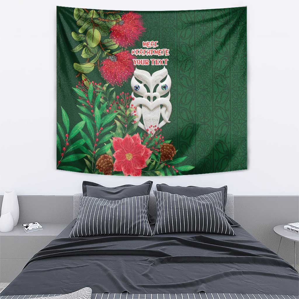Maori Wheku Meri Kirihimete Personalised Tapestry All Green Indigenous Maori Motif - Polynesian Pride