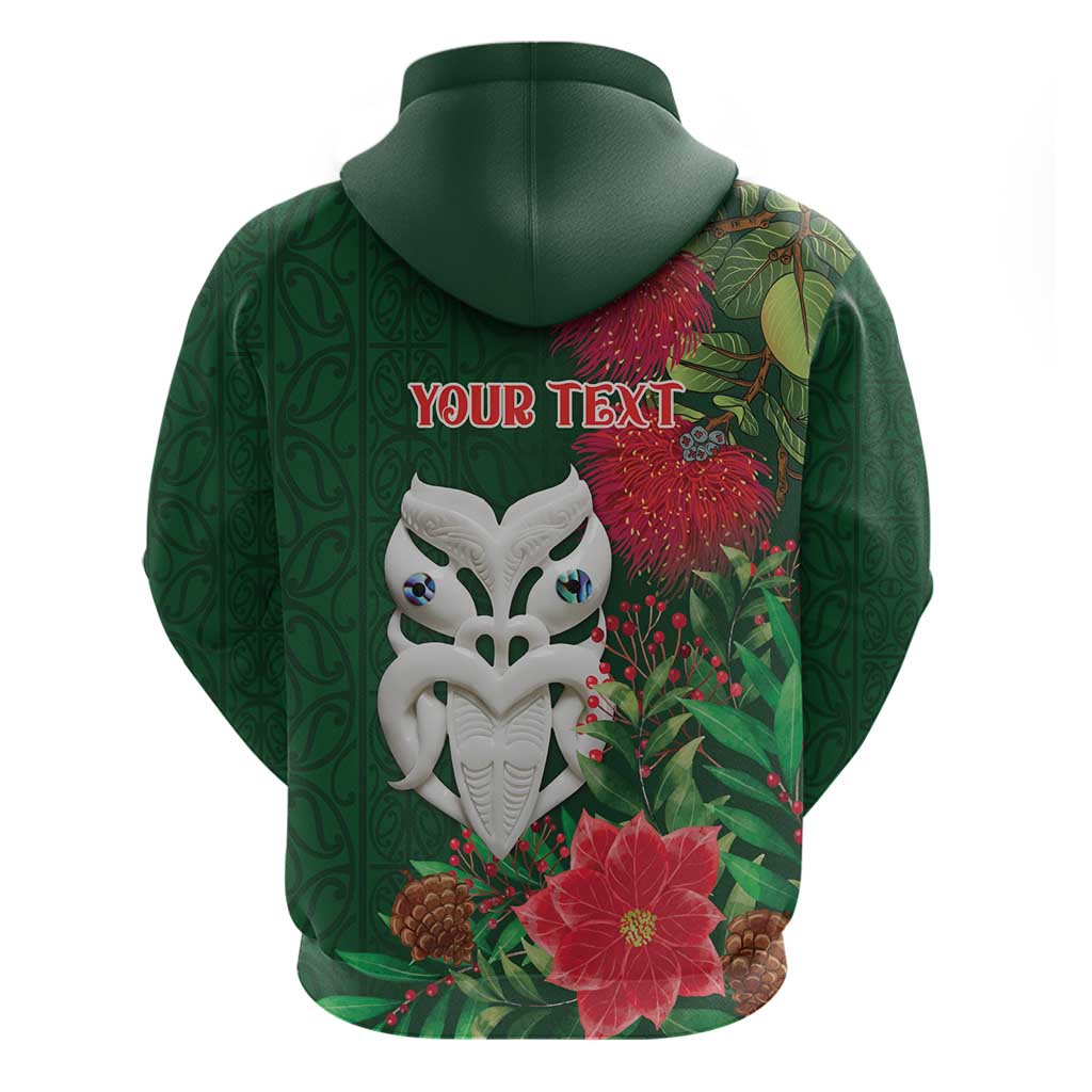 Maori Wheku Meri Kirihimete Personalised Zip Hoodie All Green Indigenous Maori Motif - Polynesian Pride