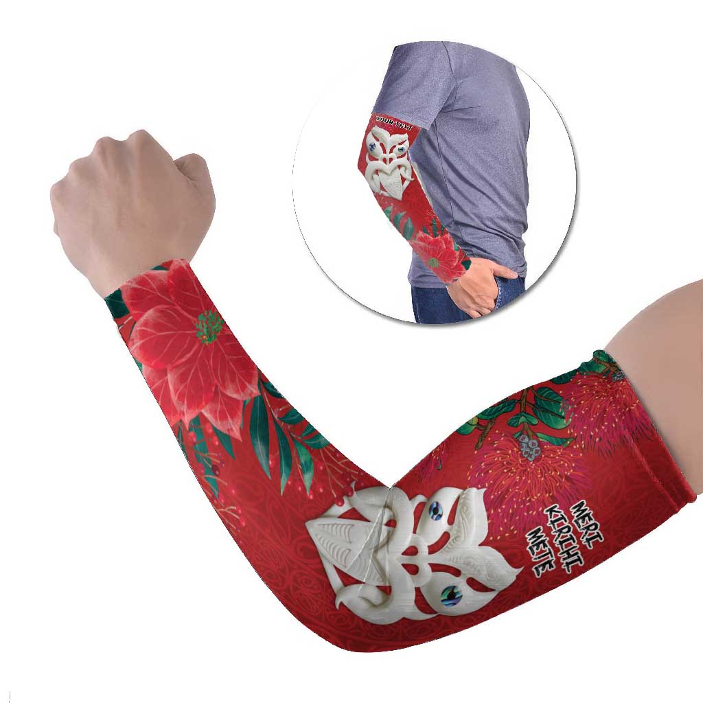Maori Wheku Meri Kirihimete Personalised Arm Sleeves All Red Indigenous Maori Motif - Polynesian Pride