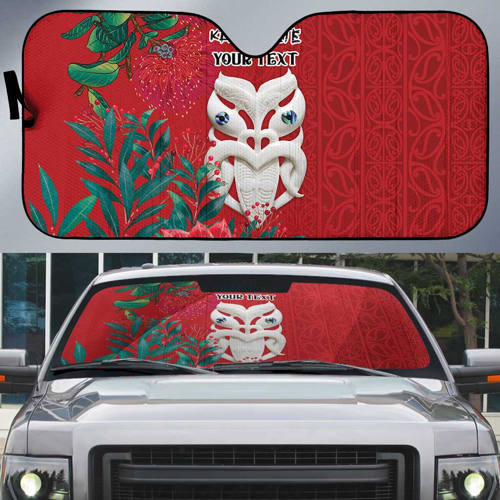 Maori Wheku Meri Kirihimete Personalised Auto Sun Shade All Red Indigenous Maori Motif - Polynesian Pride