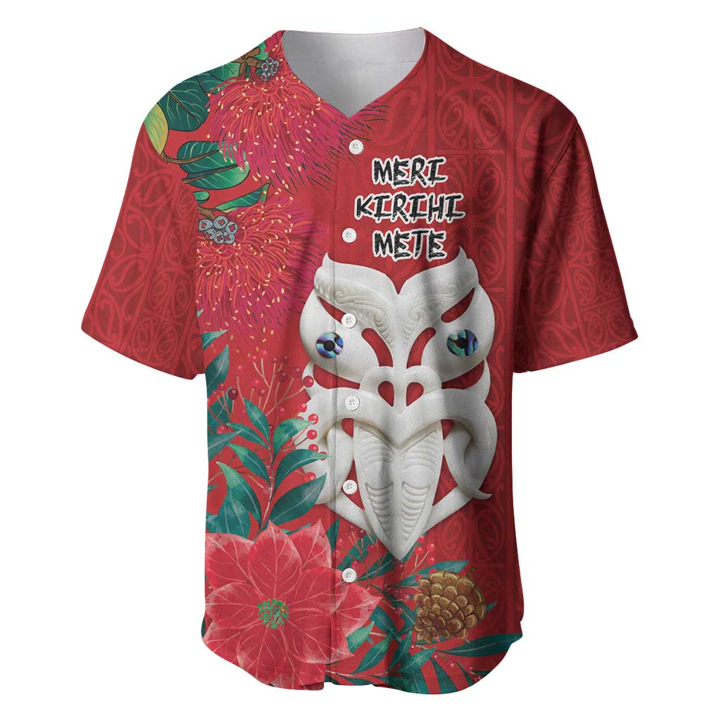 Maori Wheku Meri Kirihimete Personalised Baseball Jersey All Red Indigenous Maori Motif - Polynesian Pride