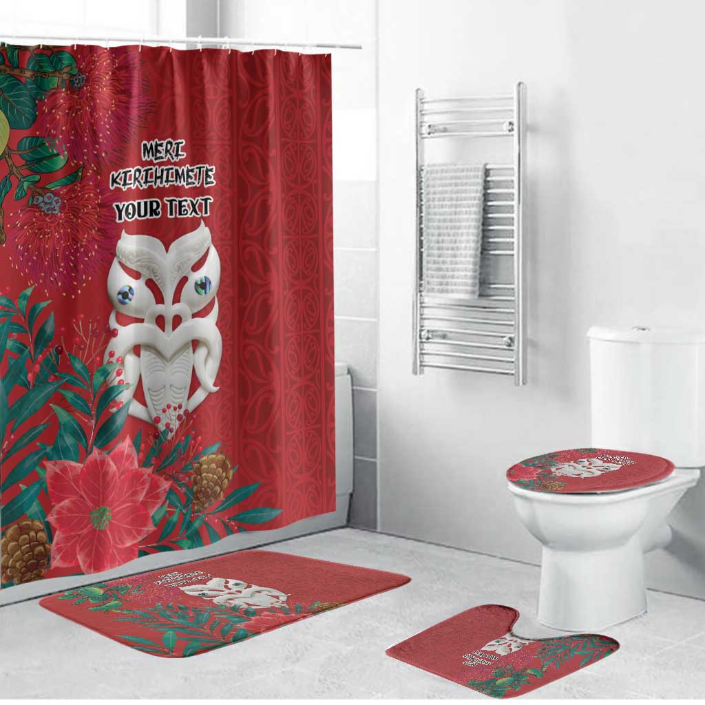 Maori Wheku Meri Kirihimete Personalised Bathroom Set All Red Indigenous Maori Motif - Polynesian Pride