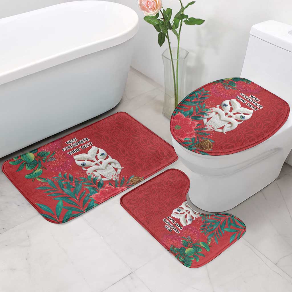 Maori Wheku Meri Kirihimete Personalised Bathroom Set All Red Indigenous Maori Motif - Polynesian Pride