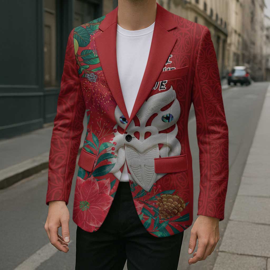 Maori Wheku Meri Kirihimete Personalised Blazer All Red Indigenous Maori Motif - Polynesian Pride