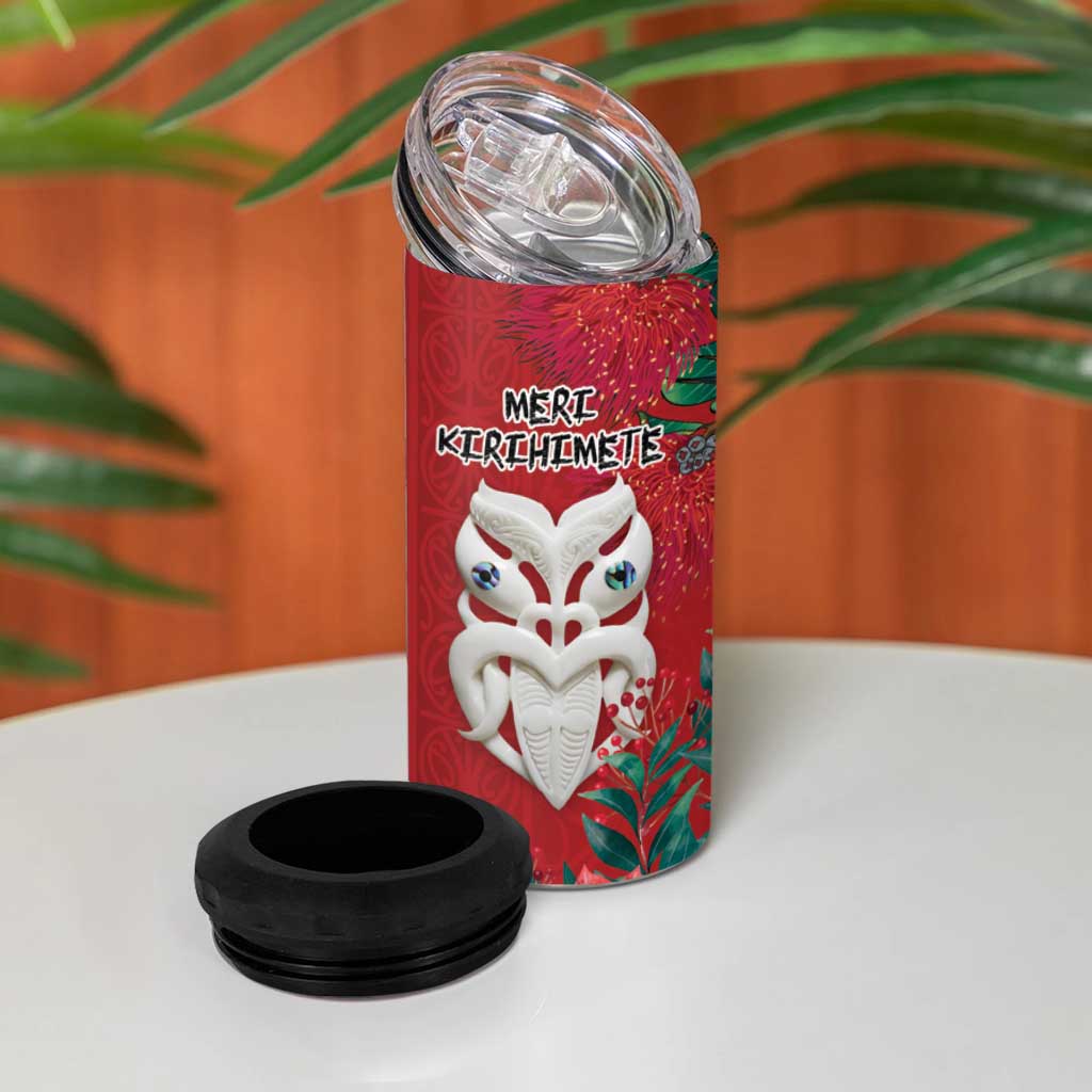 Maori Wheku Meri Kirihimete Personalised 4 in 1 Can Cooler Tumbler All Red Indigenous Maori Motif - Polynesian Pride