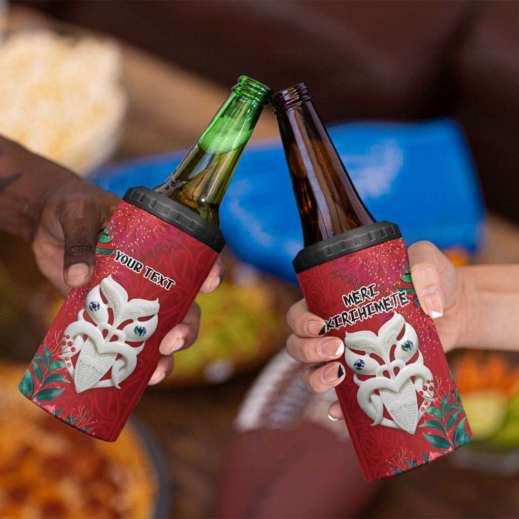 Maori Wheku Meri Kirihimete Personalised 4 in 1 Can Cooler Tumbler All Red Indigenous Maori Motif - Polynesian Pride