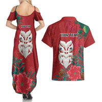 Maori Wheku Meri Kirihimete Personalised Couples Matching Summer Maxi Dress and Hawaiian Shirt All Red Indigenous Maori Motif - Polynesian Pride