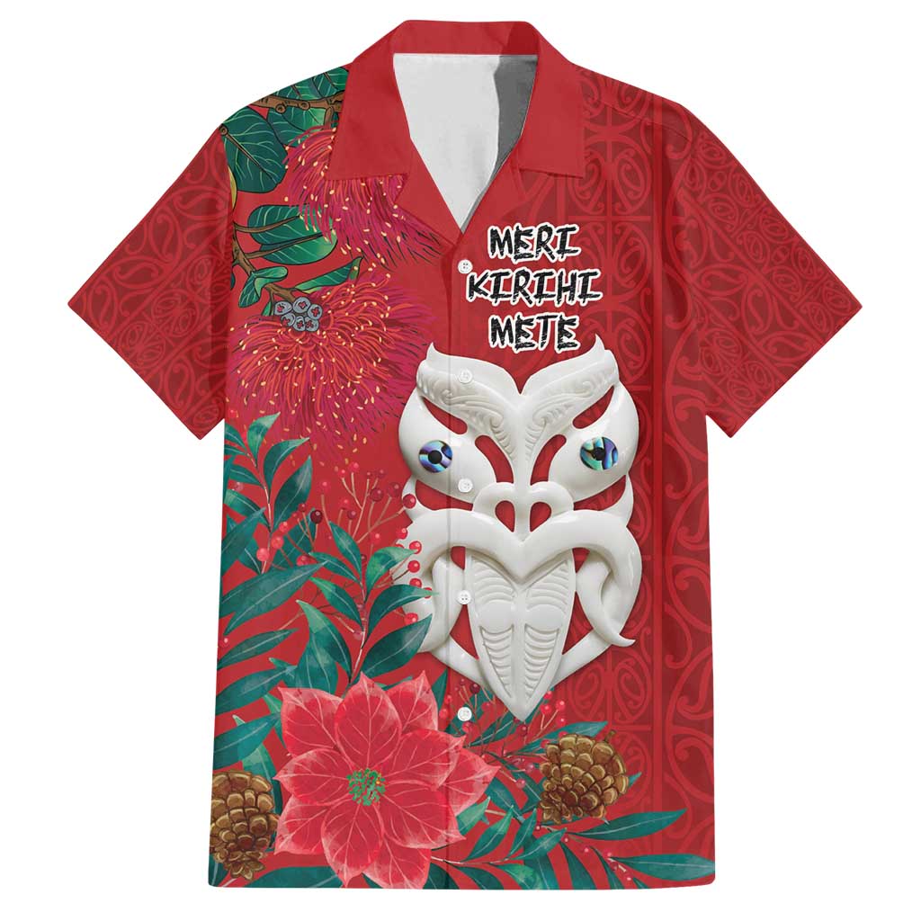 Maori Wheku Meri Kirihimete Personalised Family Matching Long Sleeve Bodycon Dress and Hawaiian Shirt All Red Indigenous Maori Motif - Polynesian Pride