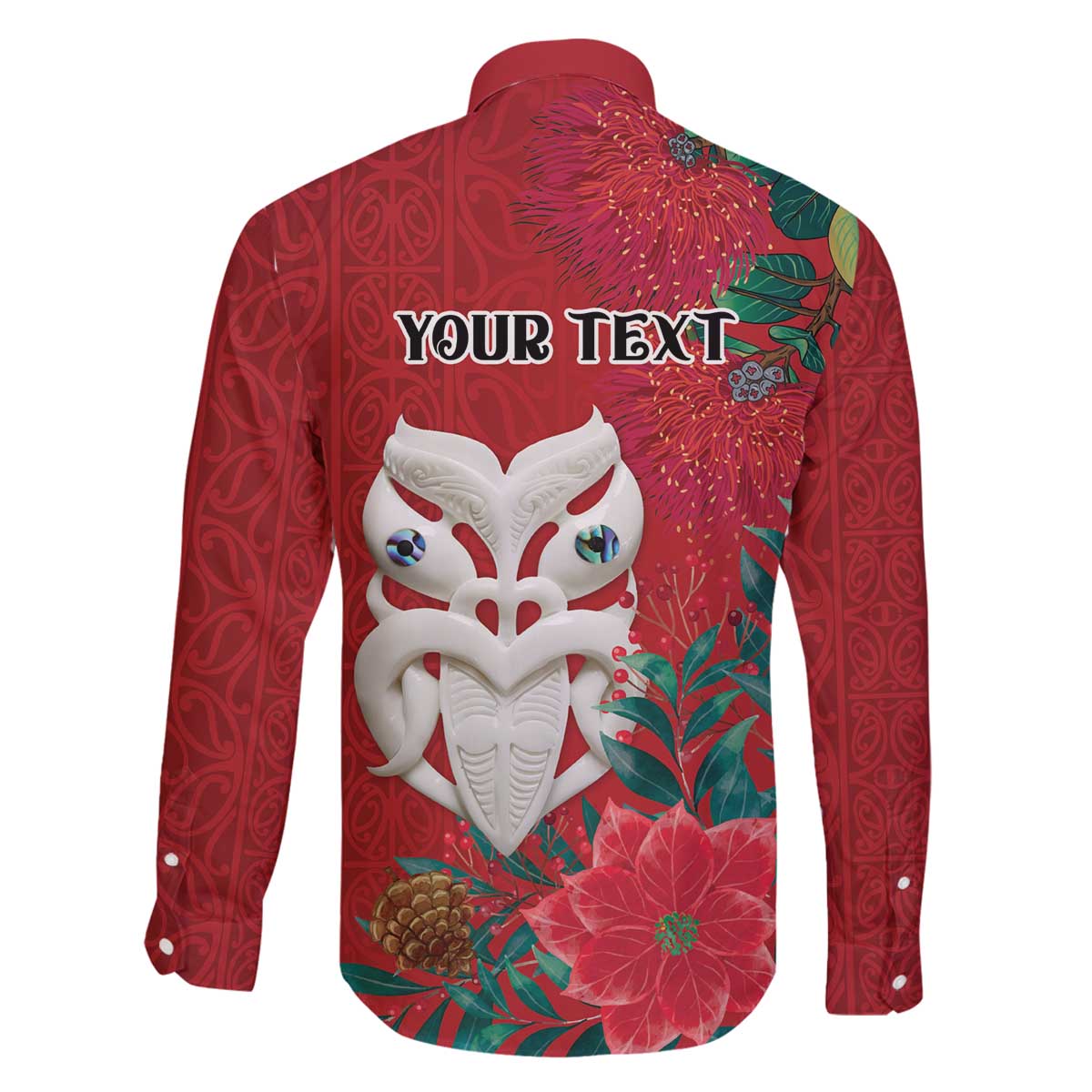 Maori Wheku Meri Kirihimete Personalised Family Matching Off The Shoulder Long Sleeve Dress and Hawaiian Shirt All Red Indigenous Maori Motif - Polynesian Pride