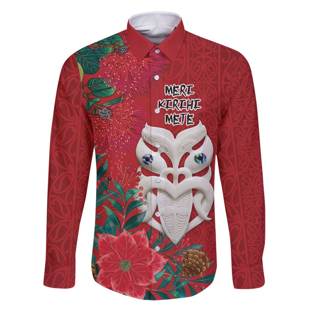Maori Wheku Meri Kirihimete Personalised Family Matching Puletasi and Hawaiian Shirt All Red Indigenous Maori Motif - Polynesian Pride