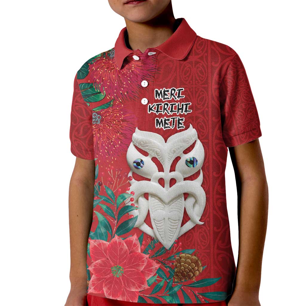 Maori Wheku Meri Kirihimete Personalised Kid Polo Shirt All Red Indigenous Maori Motif - Polynesian Pride