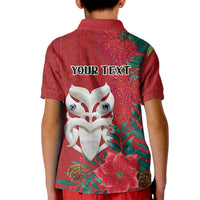 Maori Wheku Meri Kirihimete Personalised Kid Polo Shirt All Red Indigenous Maori Motif - Polynesian Pride