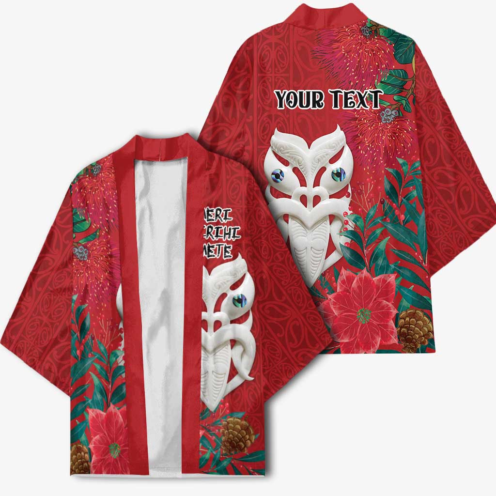 Maori Wheku Meri Kirihimete Personalised Kimono All Red Indigenous Maori Motif - Polynesian Pride