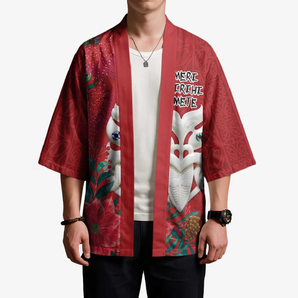 Maori Wheku Meri Kirihimete Personalised Kimono All Red Indigenous Maori Motif - Polynesian Pride