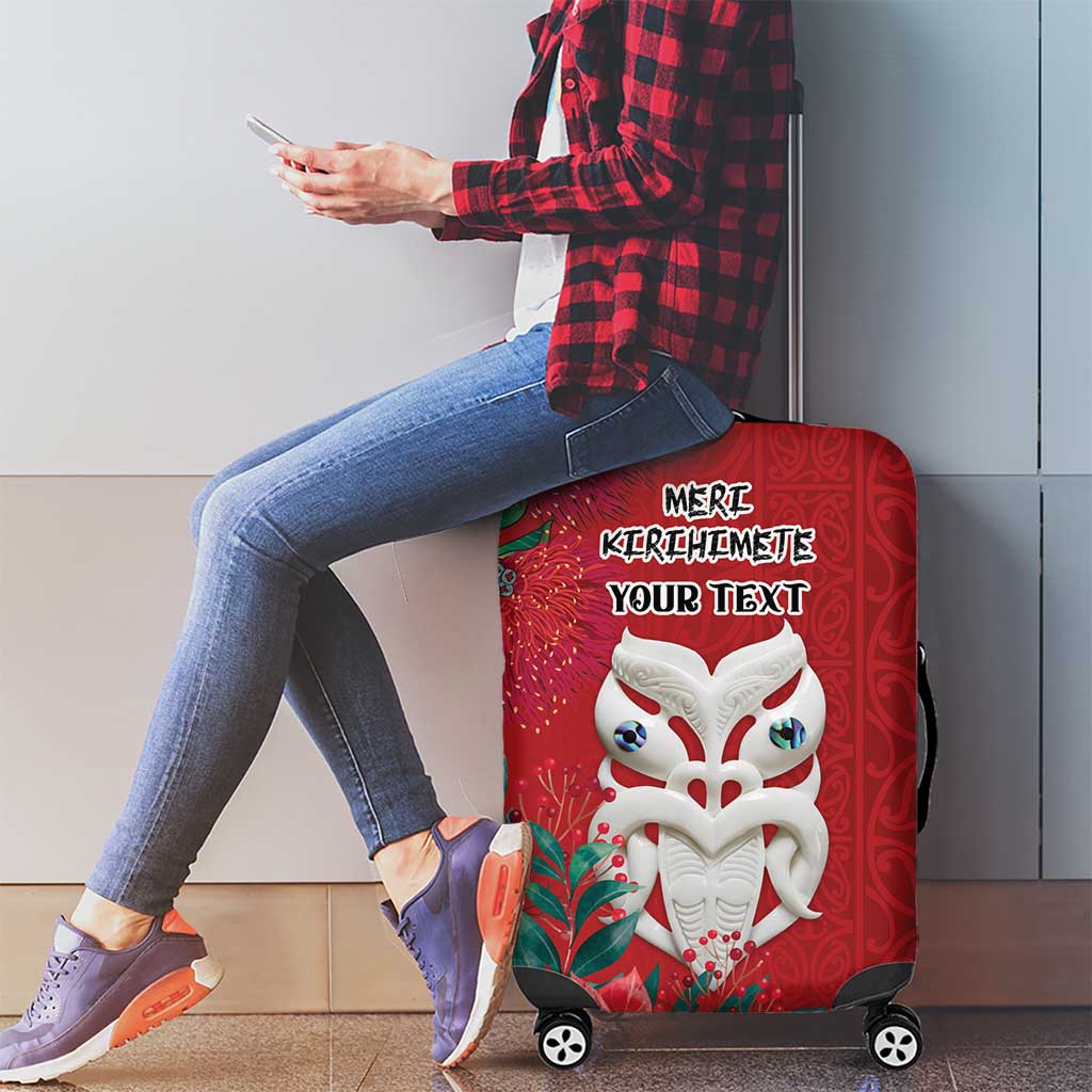 Maori Wheku Meri Kirihimete Personalised Luggage Cover All Red Indigenous Maori Motif - Polynesian Pride