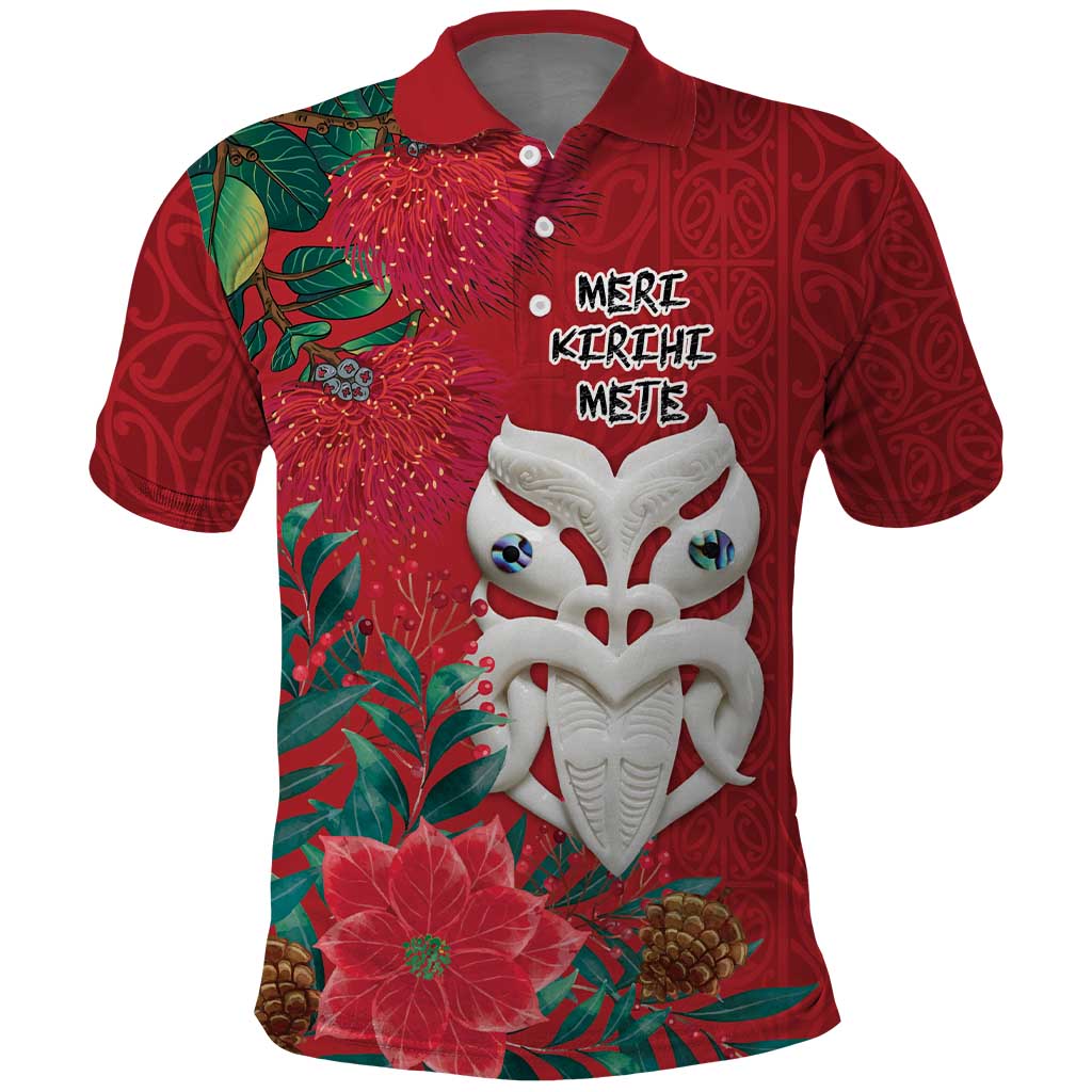 Maori Wheku Meri Kirihimete Personalised Polo Shirt All Red Indigenous Maori Motif - Polynesian Pride