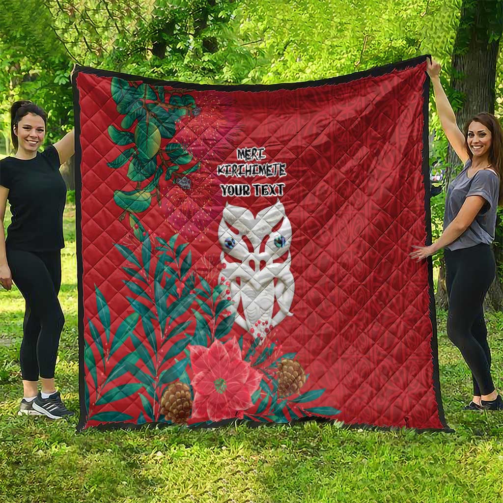 Maori Wheku Meri Kirihimete Personalised Quilt All Red Indigenous Maori Motif - Polynesian Pride