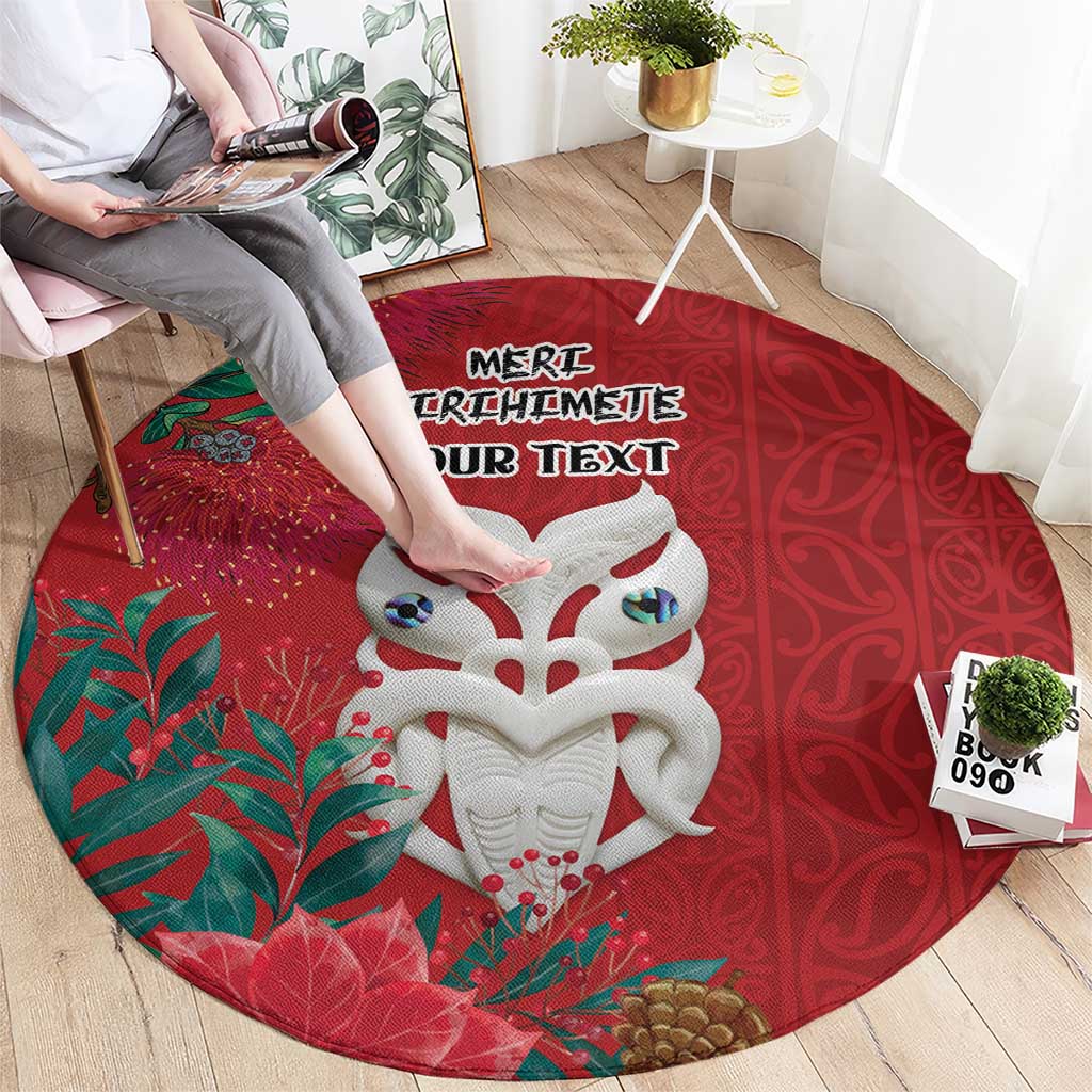 Maori Wheku Meri Kirihimete Personalised Round Carpet All Red Indigenous Maori Motif - Polynesian Pride