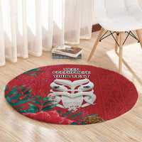 Maori Wheku Meri Kirihimete Personalised Round Carpet All Red Indigenous Maori Motif - Polynesian Pride