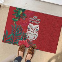 Maori Wheku Meri Kirihimete Personalised Rubber Doormat All Red Indigenous Maori Motif - Polynesian Pride