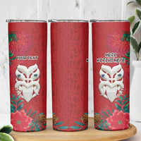 Maori Wheku Meri Kirihimete Personalised Skinny Tumbler All Red Indigenous Maori Motif - Polynesian Pride