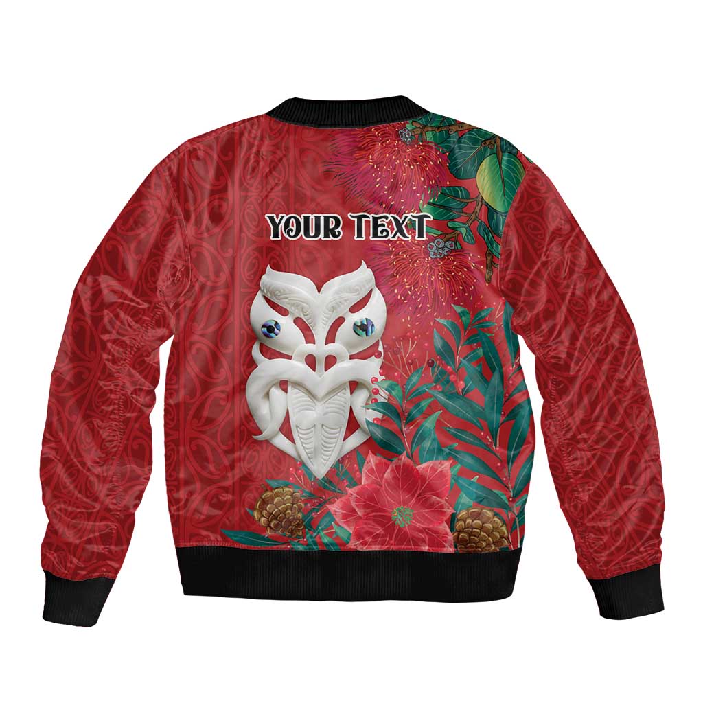 Maori Wheku Meri Kirihimete Personalised Sleeve Zip Bomber Jacket All Red Indigenous Maori Motif - Polynesian Pride