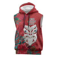 Maori Wheku Meri Kirihimete Personalised Sleeveless Hoodie All Red Indigenous Maori Motif - Polynesian Pride