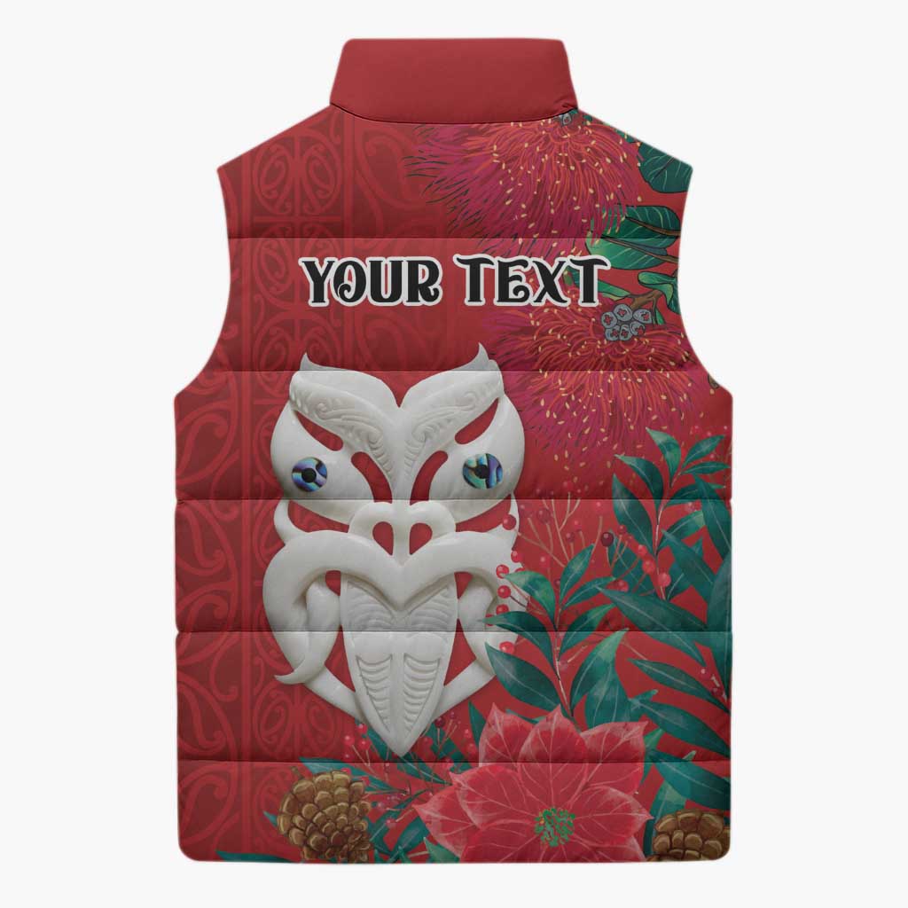 Maori Wheku Meri Kirihimete Personalised Sleeveless Puffer Jacket All Red Indigenous Maori Motif - Polynesian Pride